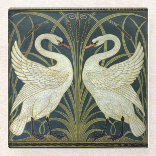 Dessous-de-verre En Verre Walter Crane Swan & Rush and Iris Victorian  (Devant)