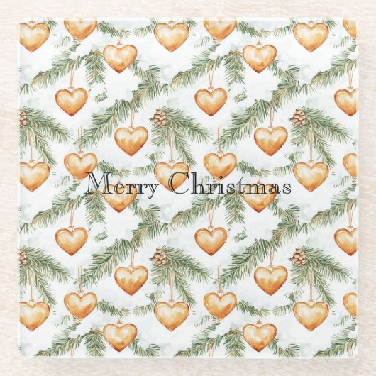 Dessous-de-verre En Verre Warm Creamy Caramel Hearts Christmas Tree Branches (Devant)
