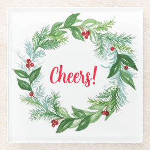Dessous-de-verre En Verre Watercolor Christmas Holiday Wreath