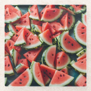 Dessous-de-verre En Verre Watercolor Watermelon Slices Motif Vert Rouge