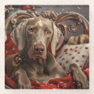 Dessous-de-verre En Verre Weimaraner Chien Festif de Noël