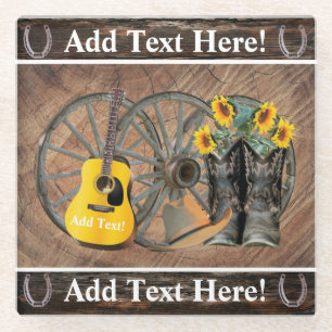 Dessous-de-verre En Verre Western Wagon Wheel Guitar Cowboy bottes tournesol