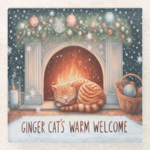 Dessous-de-verre En Verre Whimsical Ginger Chat's Chaleureux Noël de bienven