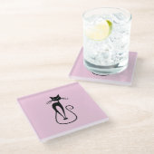 Dessous-de-verre En Verre Whimsical Skinny Chat noir rose (Incliné)