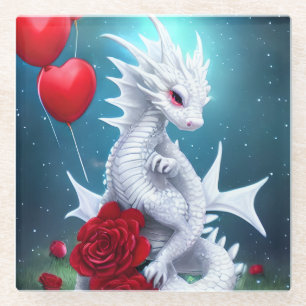Dessous-de-verre En Verre White Valentine Love Dragon
