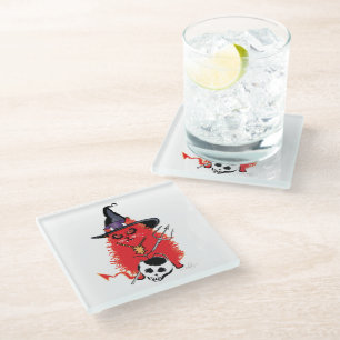 Dessous-de-verre En Verre Wicked Kitty Devil Chat Trick ou Treat