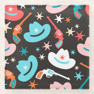 Dessous-de-verre En Verre Wild West, Revolvers Cowboy Motif.