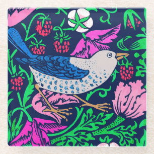 Dessous-de-verre En Verre William Morris Bird & Flower Tile, Navy & Fuchsia