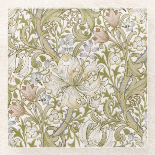 Dessous-de-verre En Verre William Morris Jardin Fleur de Lys Classique Doré