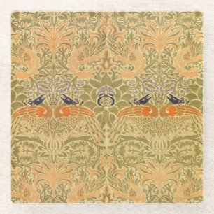 Dessous-de-verre En Verre William Morris Paon Dragon Arts et Métiers Vintage