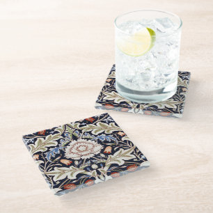 Dessous-de-verre En Verre William Morris Vintage motif floral Fleurs Bleu