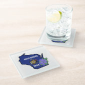 Dessous-de-verre En Verre Wisconsin Drapeau et Fleur Bleu Violet Nom personn (Incliné)