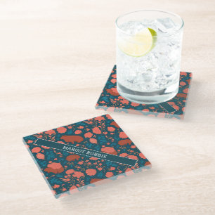 Dessous-de-verre En Verre Wombat Floral coloré Motif personnalisé