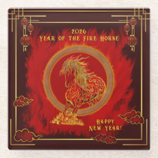 Dessous-de-verre En Verre Year of the Fire Horse , Happy Lunar New Year