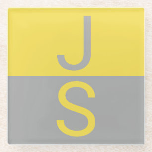 Dessous-de-verre En Verre Yellow & Grey Modern Initials monogram