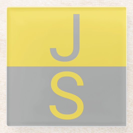 Dessous-de-verre En Verre Yellow & Grey Modern Initials monogram (Devant)