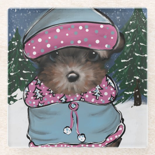 Dessous-de-verre En Verre Yorkie Poo (Devant)