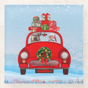 Dessous-de-verre En Verre Yorkshire Terrier Chien En Voiture Avec Le Père No