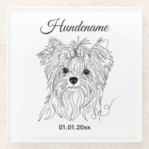 Dessous-de-verre En Verre Yorkshire Terrier dessin en une ligne personnalisa