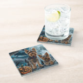 Dessous-de-verre En Verre Yorkshire Terrier Halloween Éffrayant (Incliné)