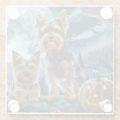 Dessous-de-verre En Verre Yorkshire Terrier Halloween Éffrayant (Dos)