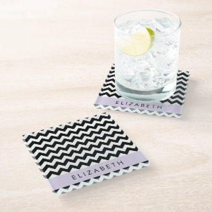 Dessous-de-verre En Verre Zigzag noir et blanc, Motif Chevron, Votre nom