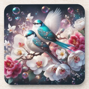 Dessous-de-verre : Enchanter les oiseaux de l'amour à bijoux au mil