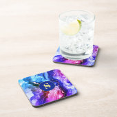 Dessous-de-verre Encre Liquide Bleue, Violette Et Rouge, Monogramme (Côté Droit)