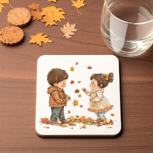 Dessous-de-verre Enfants mignons jouant à l'automne