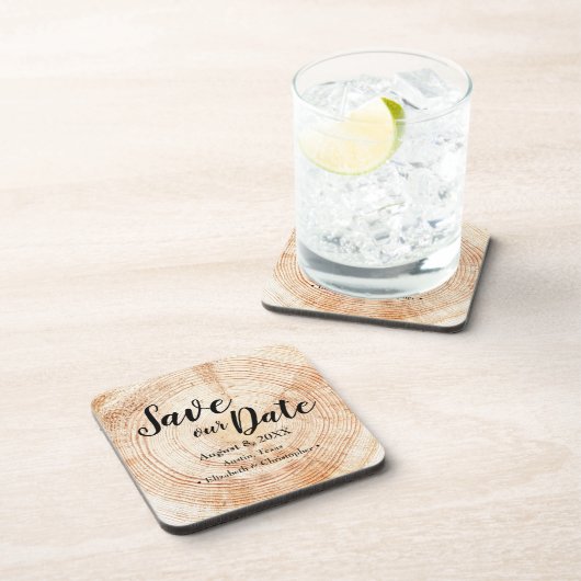 Dessous-de-verre Enregistrer notre date Mariage de grains de bois R (Côté Droit)