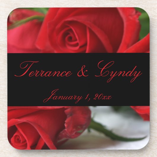 Dessous-de-verre Ensemble personnel de bouquet de rose rouge de (Devant)