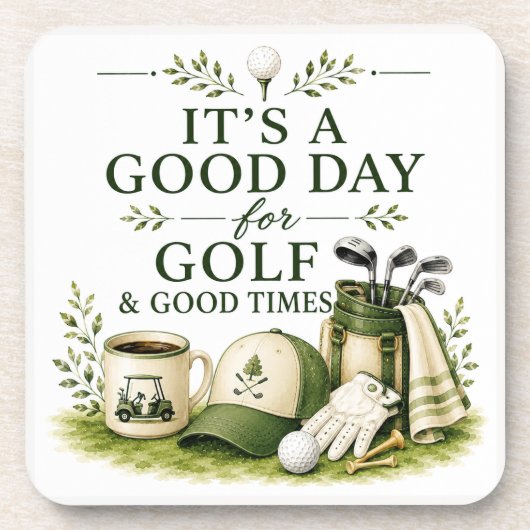 Dessous-de-verre Équipement de golf avec texte sur fond vert (Devant)