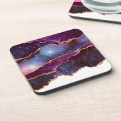 Dessous-de-verre Espace bleu et violet et étoiles avec ruban or (Côté gauche)