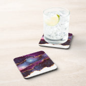 Dessous-de-verre Espace bleu et violet et étoiles avec ruban or (Côté Droit)