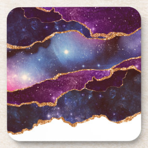 Dessous-de-verre Espace bleu et violet et étoiles avec ruban or