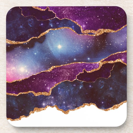 Dessous-de-verre Espace bleu et violet et étoiles avec ruban or (Devant)