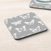 Dessous-de-verre Esquisse de papillons, gris argenté et blanc (Côté gauche)