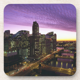 Dessous-de-verre États-Unis, IL, Chicago. Chicago horizon et rivièr