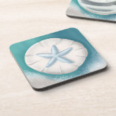 Dessous-de-verre Étoile de mer sarcelle et dollar de sable plage (Côté gauche)