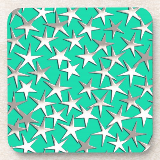Dessous-de-verre Étoiles argentées sur turquoise (Devant)