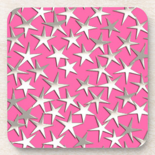 Dessous-de-verre Étoiles d'argent sur fuchsia rose