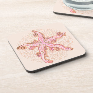 Dessous-de-verre Étoiles de mer et corail rose motif pastel