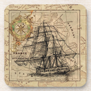 Dessous-de-verre Europe vintage Ancienne navigation Carte nautique