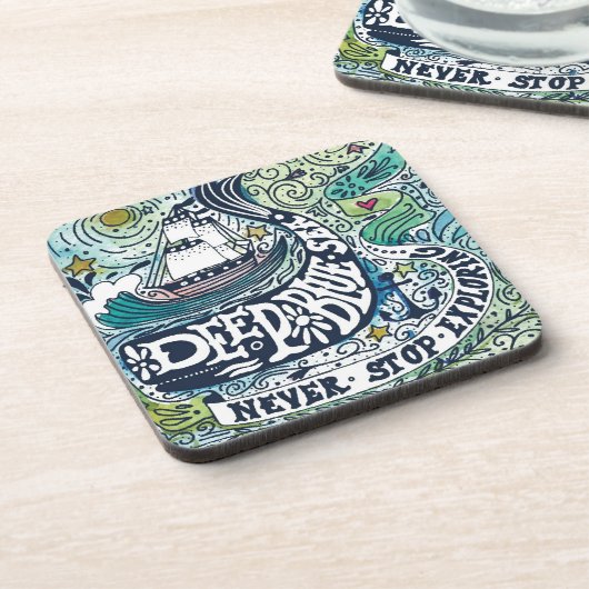 Dessous-de-verre Explorer bleu profond d'arrêt de la mer |Never (Côté gauche)