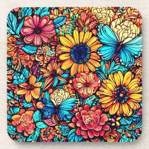 Dessous-de-verre Explosion de doodle floral vibrant