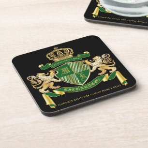 Dessous-de-verre Faites votre propre blason Green Gold Lion Emblem