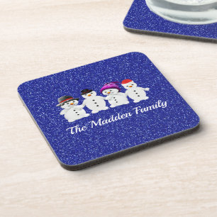 Dessous-de-verre Famille de quatre Snowmen Blue Sparkle Winter
