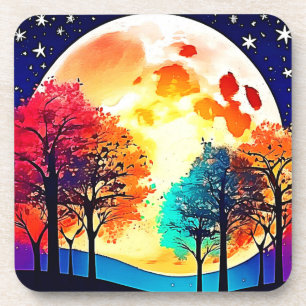 Dessous-de-verre Fantaisie d'art de forêt au clair de lune