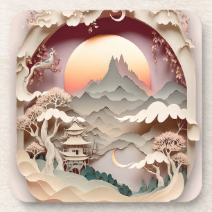 Dessous-de-verre Fantasy Landscape Paper Cut Hard Plastic Coaster