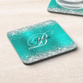 Dessous-de-verre Faux Shiny Silver Parties scintillant Turquoise Fo (Côté gauche)